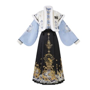 Thickened Tang-style Black Mian Skirt Hanfu for Women, Autumn/Winter
