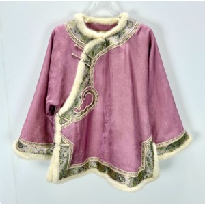 High-End Oriental Style Top with Spliced Mink Fur, Mulberry Silk Brocade, Cashmere, and Cotton