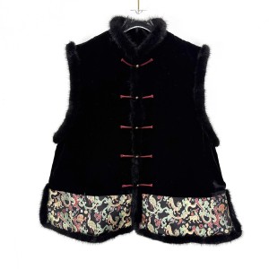 New Chinese-style vest with frog buttons, spliced mink fur and cashmere-cotton padding