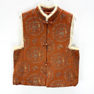 New Chinese-Style National Fashion Vest with Silk, Song Brocade Embroidery, Mink Fur and Wool