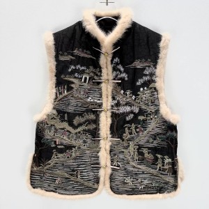 New Chinese-Style Mandarin Collar Silk Xiangyun Embroidered Quilted Vest