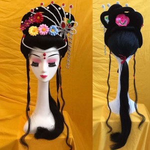 Opera headwear, drama wig, Huadan headgear, Huangmei Opera costume, fairy performance supplies, ancient Miss T hair