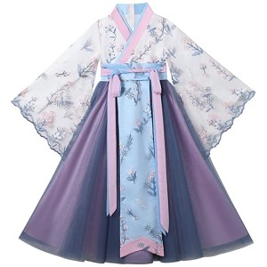 Fairy Hanfu Dress Chinese Princess Dress Long Sleeve Costume with Belt Girls 4-16 Years Old