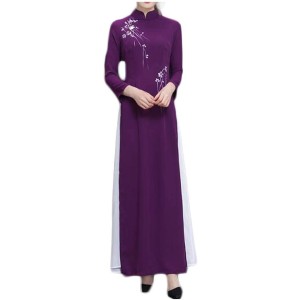 Purple Chinese Style Women's Modified Qipao Dress Retro Evening Dress Separated Long Dress