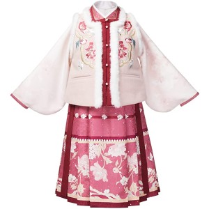 Traditional Chinese Style Pink Peony Embroidered Hanfu Dress for Girls