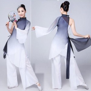 Left finger moon classical dance performance Dress Adult Female Fan Dance Umbrella Dance elegant ink gradient suit