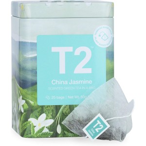T2 China Jasmine Green Tea Packed in Limited Edition Tin, (B115AI015) 25 Count