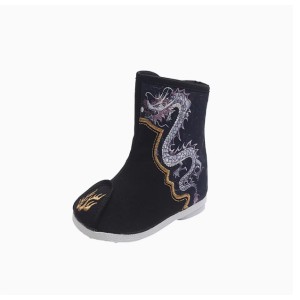 Boys' Embroidered Hanfu Shoes with Fleece, Traditional Dance Performance Boots