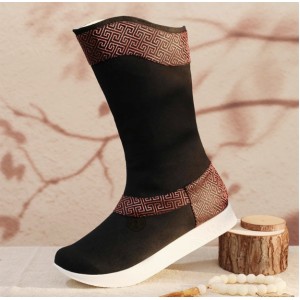  Autumn & Winter Hanfu Long Boots | Traditional Thick-Soled Embroidered Official Boots