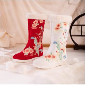 Red Women's Hanfu Boots - Traditional Style COS Performance Winter Boots for Ma Mian Skirt