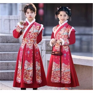  Children's New Year Padded Feiyu Suit Traditional Hanfu Tang Costume Performance Outfit