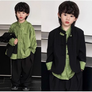 Trendy Boys' Chinese Style Tang Shirt Set – Spring & Autumn