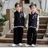 Autumn Winter Kids Chinese Style Hanfu Set - Tang Suit Maple Leaf Three-Piece Outfit