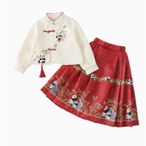 Panda Embroidered Mamian Skirt Set