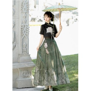 Spring and Summer New Hanfu Ma Mian Skirt and Shirt Set
