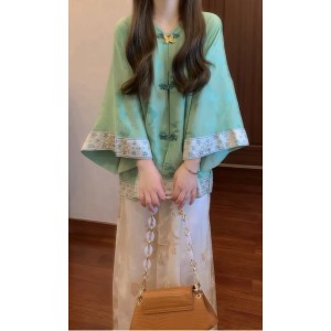 New Chinese Style Zen-Inspired Women's Spring Two-Piece Set with Panku Coat and Midi Skirt