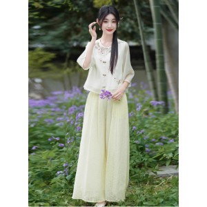 New Chinese Style Embroidered Round Neck Two-Piece Set Women's Tang Suit Summer Modified Hanfu