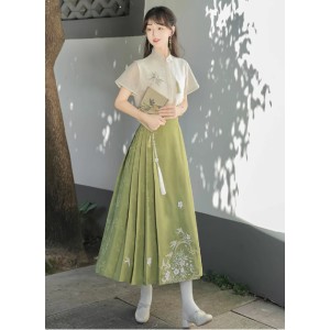 Modern Hanfu-Inspired Shirt & Midi Horse-Face Skirt Set – New Chinese Style Outfit