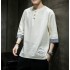 Men's Summer Loose Linen Cotton T-Shirt – Chinese Style Embroidered Tang Suit with 3/4 Sleeves