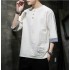 Men's Summer Loose Linen Cotton T-Shirt – Chinese Style Embroidered Tang Suit with 3/4 Sleeves