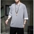 Men's Summer Loose Linen Cotton T-Shirt – Chinese Style Embroidered Tang Suit with 3/4 Sleeves