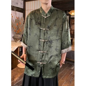 Summer Ice Silk Men's Tang Suit Plus Size Floral Hanfu Shirt