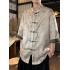 Summer Ice Silk Men's Tang Suit Plus Size Floral Hanfu Shirt