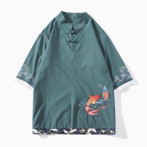 Men's Chinese Style Linen Embroidered Short Sleeve Shirt