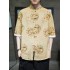Men's Summer Gold Floral Print Short-Sleeve Shirt, Chinese Style Tang Suit, Hanfu
