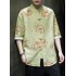 Men's Summer Gold Floral Print Short-Sleeve Shirt, Chinese Style Tang Suit, Hanfu