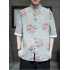 Men's Summer Gold Floral Print Short-Sleeve Shirt, Chinese Style Tang Suit, Hanfu