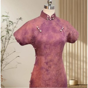 High-end Silk Xiangyunsha Handcrafted Full-Open Qipao