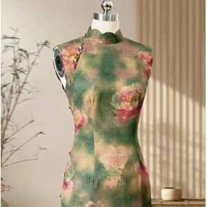 High-End Silk Xiangyun Fabric Handmade Sleeveless Retro Qipao