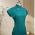 Peacock Blue Silk Cheongsam – Handmade, Full-Open, Elegant Summer Style