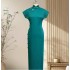 Peacock Blue Silk Cheongsam – Handmade, Full-Open, Elegant Summer Style