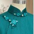 Peacock Blue Silk Cheongsam – Handmade, Full-Open, Elegant Summer Style