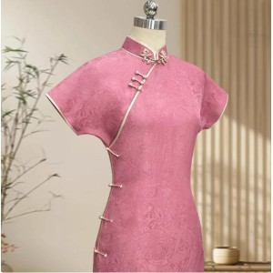 High-End Pink Mulberry Silk Handmade Qipao – Full-Front Opening, Stylish & Youthful