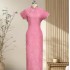 High-End Pink Mulberry Silk Handmade Qipao – Full-Front Opening, Stylish & Youthful