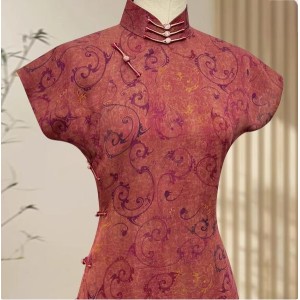 High-End Handmade Full-Opening One-Piece Qipao in Genuine Silk Xiangyunsha