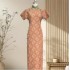 Silk Xiangyunsha Handcrafted Qipao – Full-Open Front, Chinese Style for Daily Wear