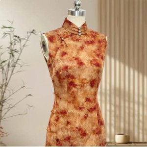 High-End Handmade Silk Xiangyunsha Sleeveless Full-Front Opening New Chinese Style Qipao