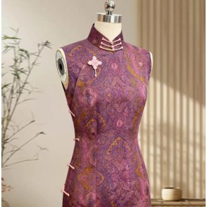 Silk Xiangyunsha Sleeveless Full-Open Handmade Qipao