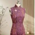 Silk Xiangyunsha Sleeveless Full-Open Handmade Qipao