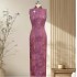 Silk Xiangyunsha Sleeveless Full-Open Handmade Qipao