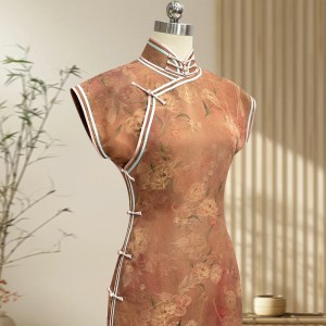 Premium Silk Xiangyun Fabric Handmade Summer Full-Opening Qipao Dress