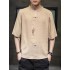 Men’s Linen V-Neck T-Shirt Summer Loose Fit Cotton-Linen Top