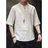 Men’s Linen V-Neck T-Shirt Summer Loose Fit Cotton-Linen Top
