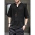 Men’s Linen V-Neck T-Shirt Summer Loose Fit Cotton-Linen Top
