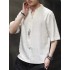 Men’s Linen V-Neck T-Shirt Summer Loose Fit Cotton-Linen Top