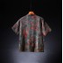 Men’s Silk Chinese Tang Shirt – Short Sleeve, Stand Collar, Printed, Plus Size